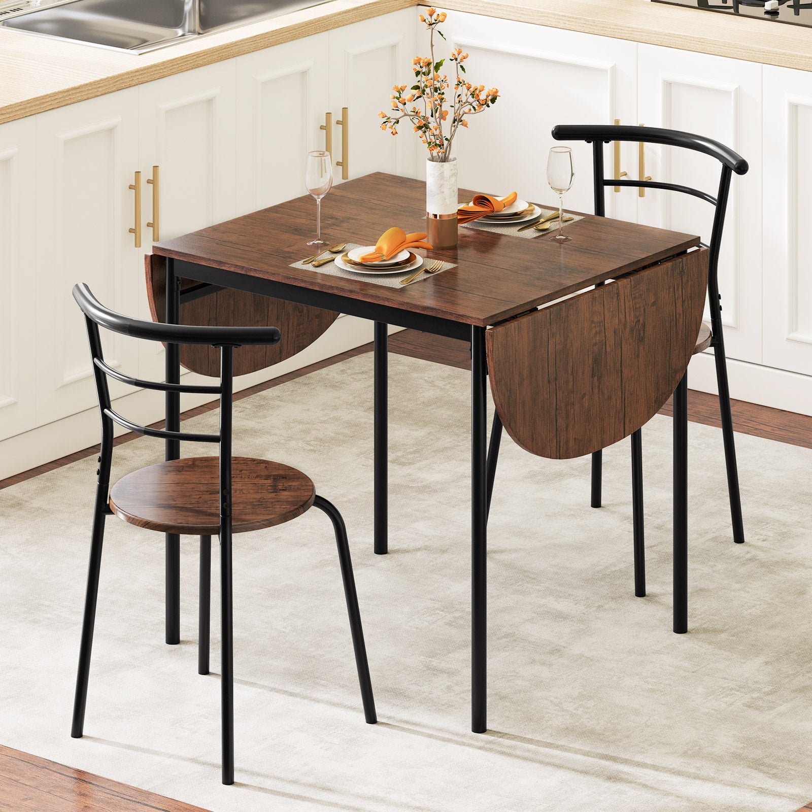 3 Pieces Dining Set with 2 Chairs and Modern Kitchen Table for Small Space, Brown Dining Room Sets at Gallery Canada