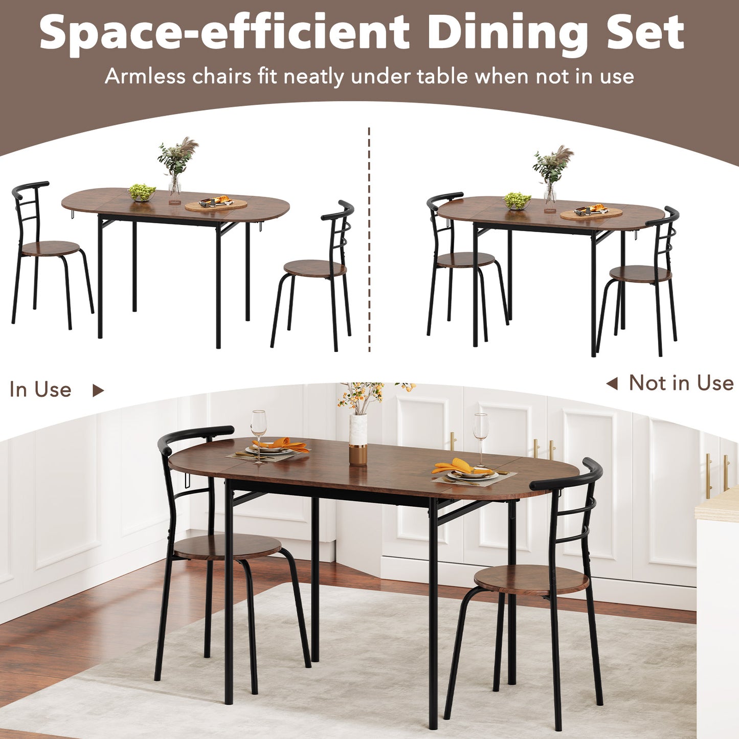 3 Pieces Dining Set with 2 Chairs and Modern Kitchen Table for Small Space, Brown Dining Room Sets at Gallery Canada