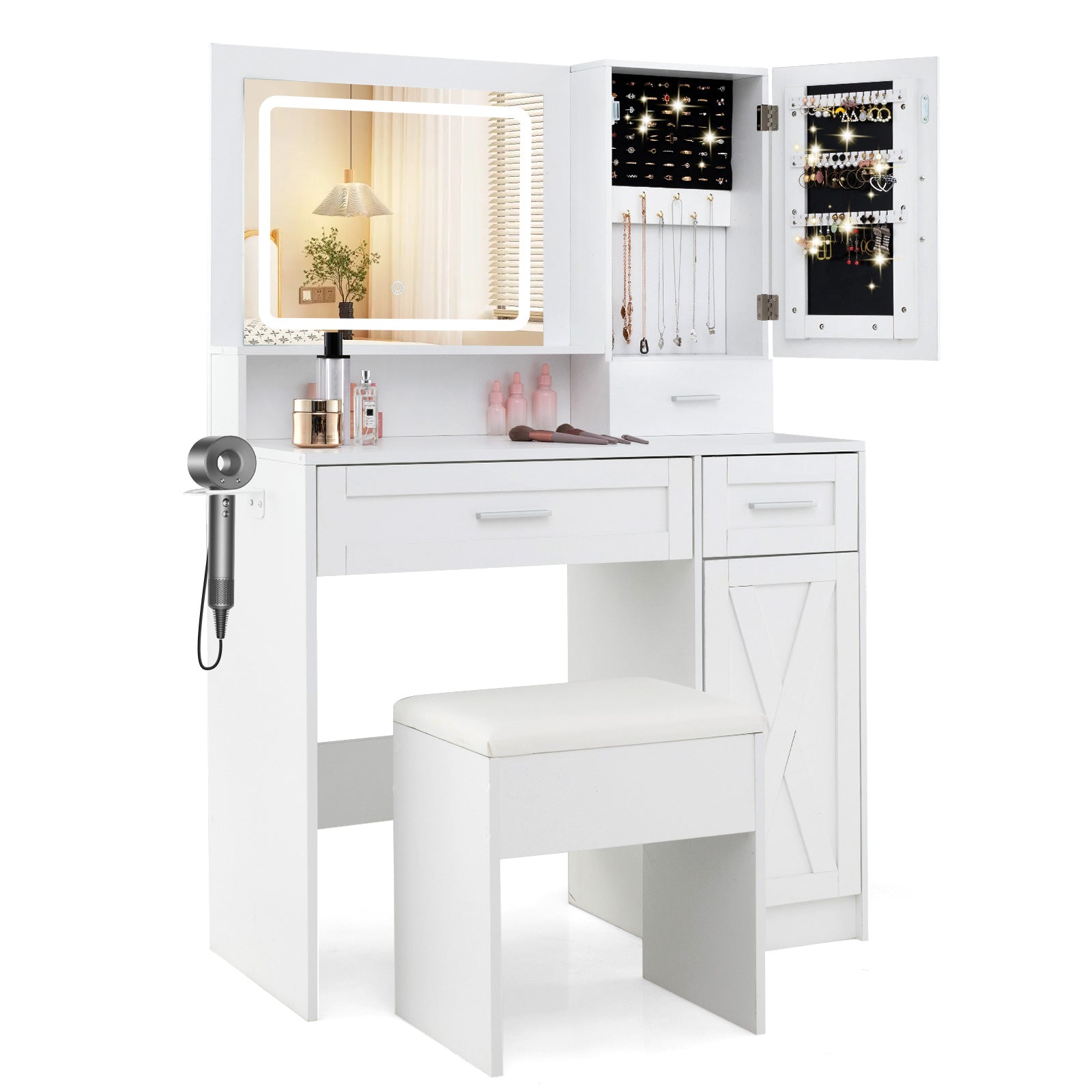 Makeup Vanity Desk With Mirror, Lights, Stool, White Makeup Vanities White at Gallery Canada