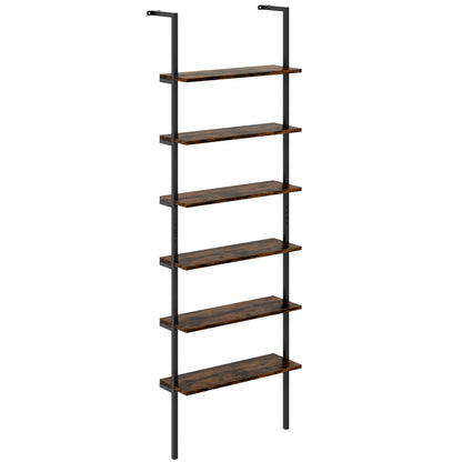 6-tier Ladder Shelf 72 Inches Industrial Wall Mounted Bookshelf, Rustic Brown Bookcases Rustic Brown at Gallery Canada