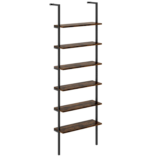 6-Tier Ladder Shelf, 72 Inches, Industrial Wall Mounted Bookshelf, Rustic Brown Bookcases Rustic Brown at Gallery Canada