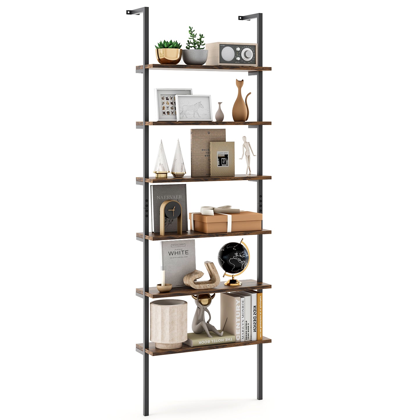 6-tier Ladder Shelf 72 Inches Industrial Wall Mounted Bookshelf, Rustic Brown Bookcases at Gallery Canada