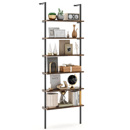 6-tier Ladder Shelf 72 Inches Industrial Wall Mounted Bookshelf, Rustic Brown Bookcases at Gallery Canada