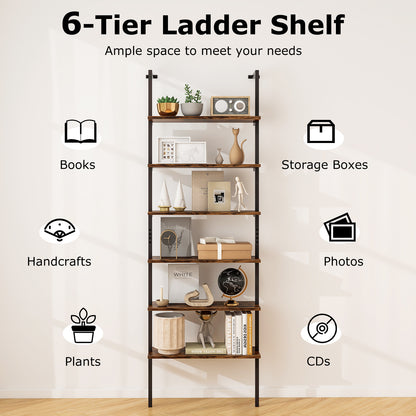 6-tier Ladder Shelf 72 Inches Industrial Wall Mounted Bookshelf, Rustic Brown Bookcases at Gallery Canada