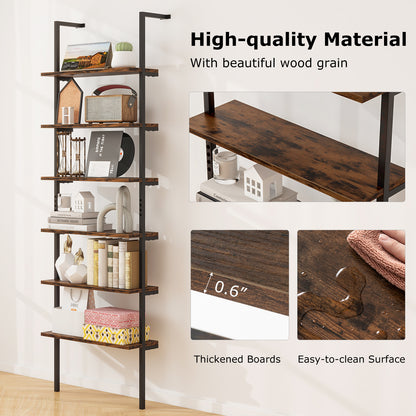 6-tier Ladder Shelf 72 Inches Industrial Wall Mounted Bookshelf, Rustic Brown Bookcases at Gallery Canada