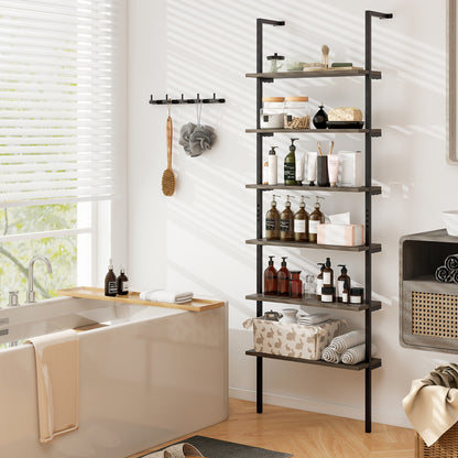 6-tier Ladder Shelf 72 Inches Industrial Wall Mounted Bookshelf, Gray Bookcases at Gallery Canada
