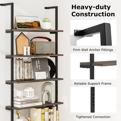 6-tier Ladder Shelf 72 Inches Industrial Wall Mounted Bookshelf, Gray Bookcases at Gallery Canada