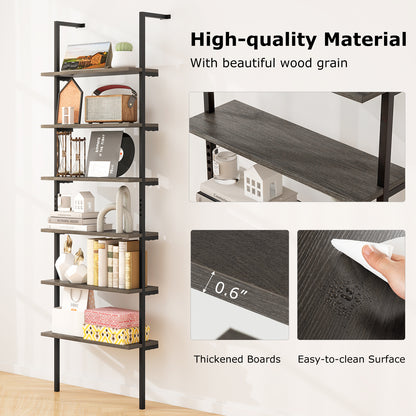 6-tier Ladder Shelf 72 Inches Industrial Wall Mounted Bookshelf, Gray Bookcases at Gallery Canada