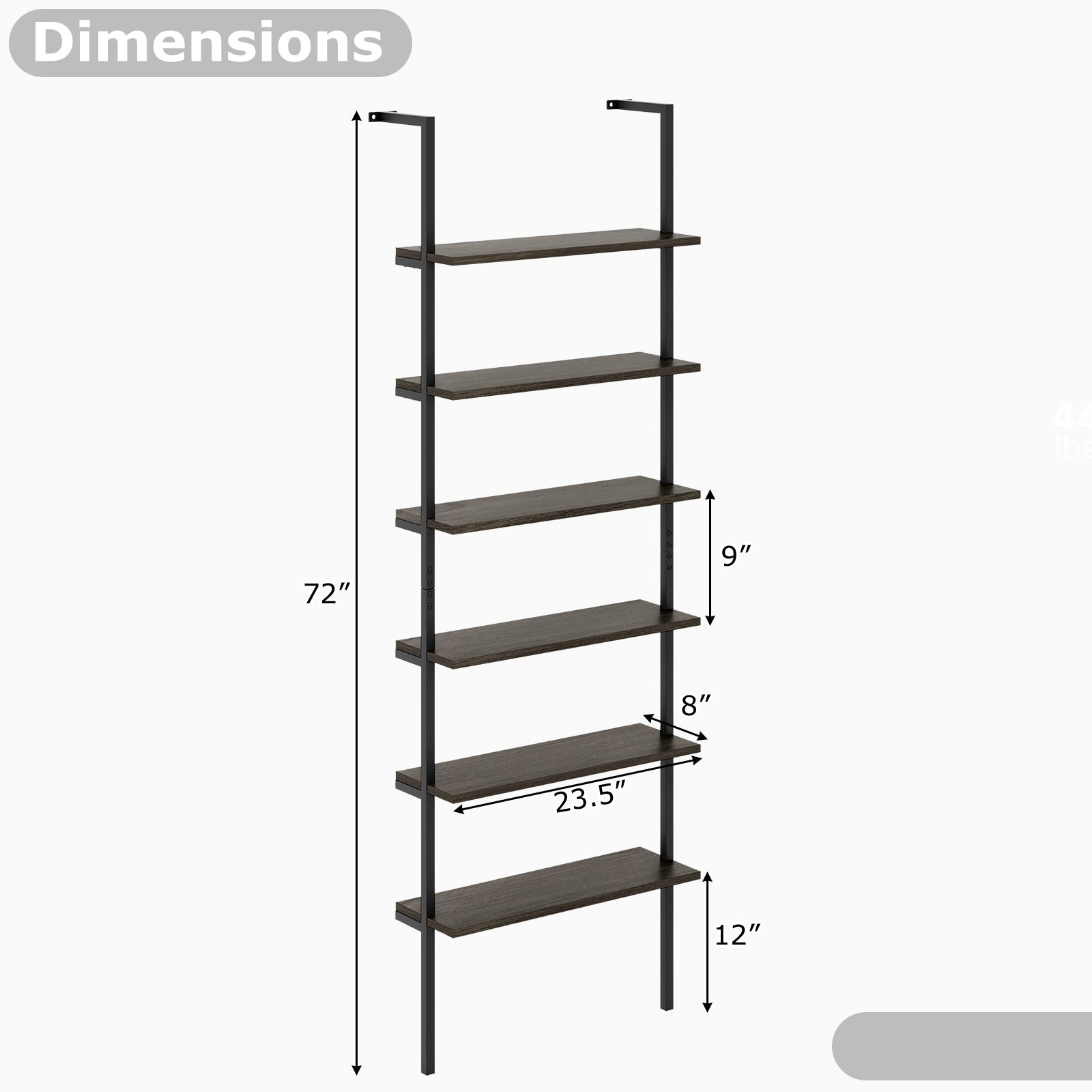 6-tier Ladder Shelf 72 Inches Industrial Wall Mounted Bookshelf, Gray Bookcases at Gallery Canada