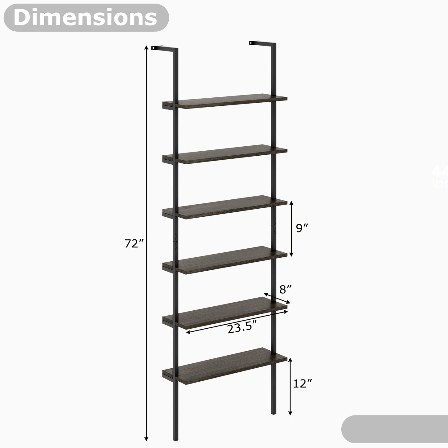 6-tier Ladder Shelf 72 Inches Industrial Wall Mounted Bookshelf, Gray Bookcases at Gallery Canada