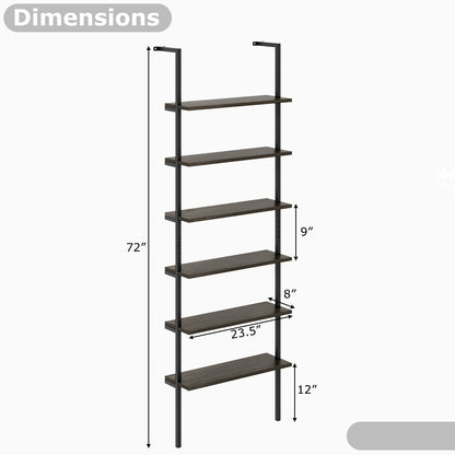 6-tier Ladder Shelf 72 Inches Industrial Wall Mounted Bookshelf, Gray Bookcases at Gallery Canada