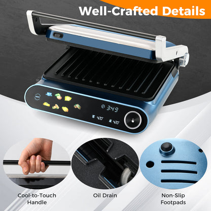 1200W Panini Press Grill with LED Display and 7 Grilling Modes, Blue Kitchen Appliances at Gallery Canada