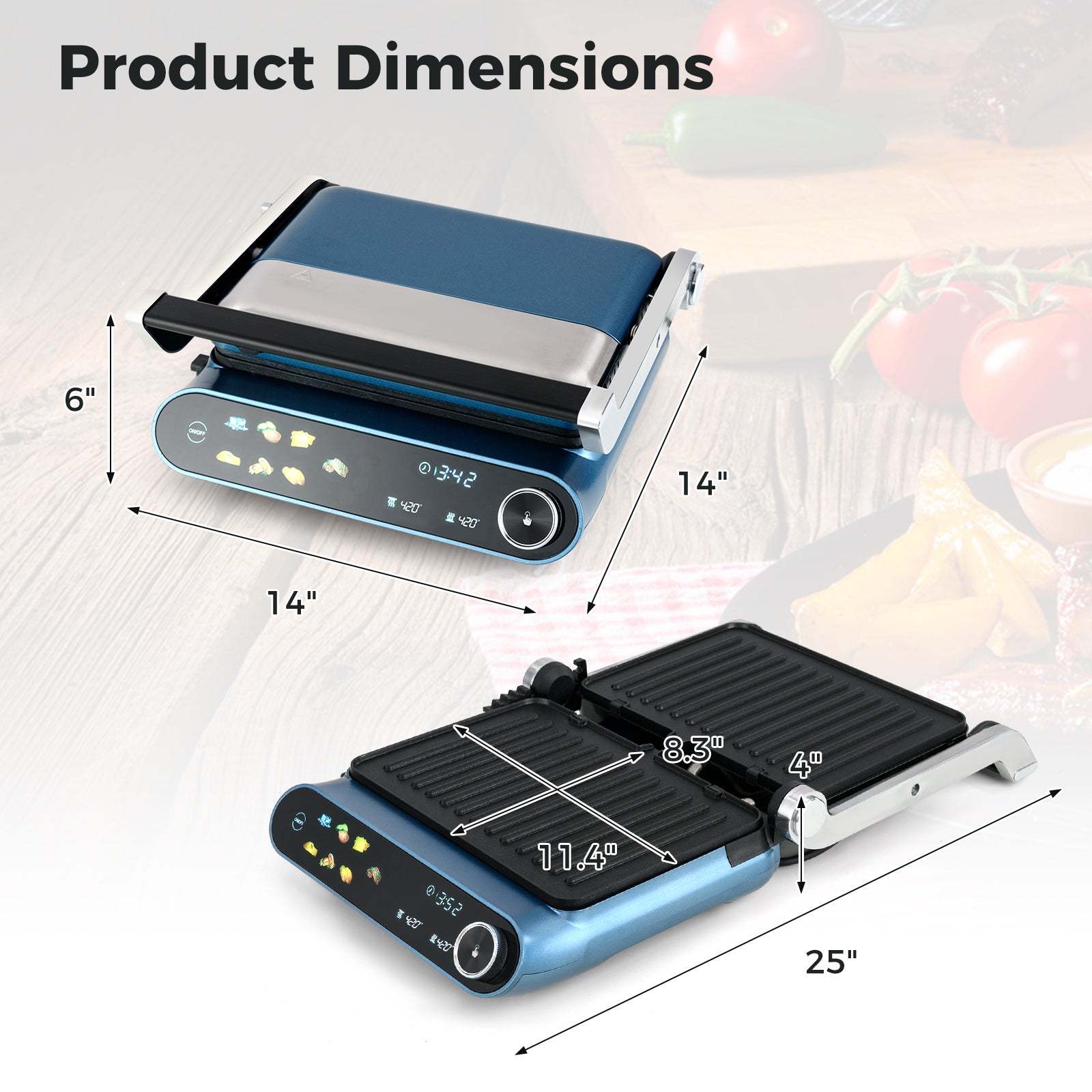 1200W Panini Press Grill with LED Display and 7 Grilling Modes, Blue Kitchen Appliances at Gallery Canada