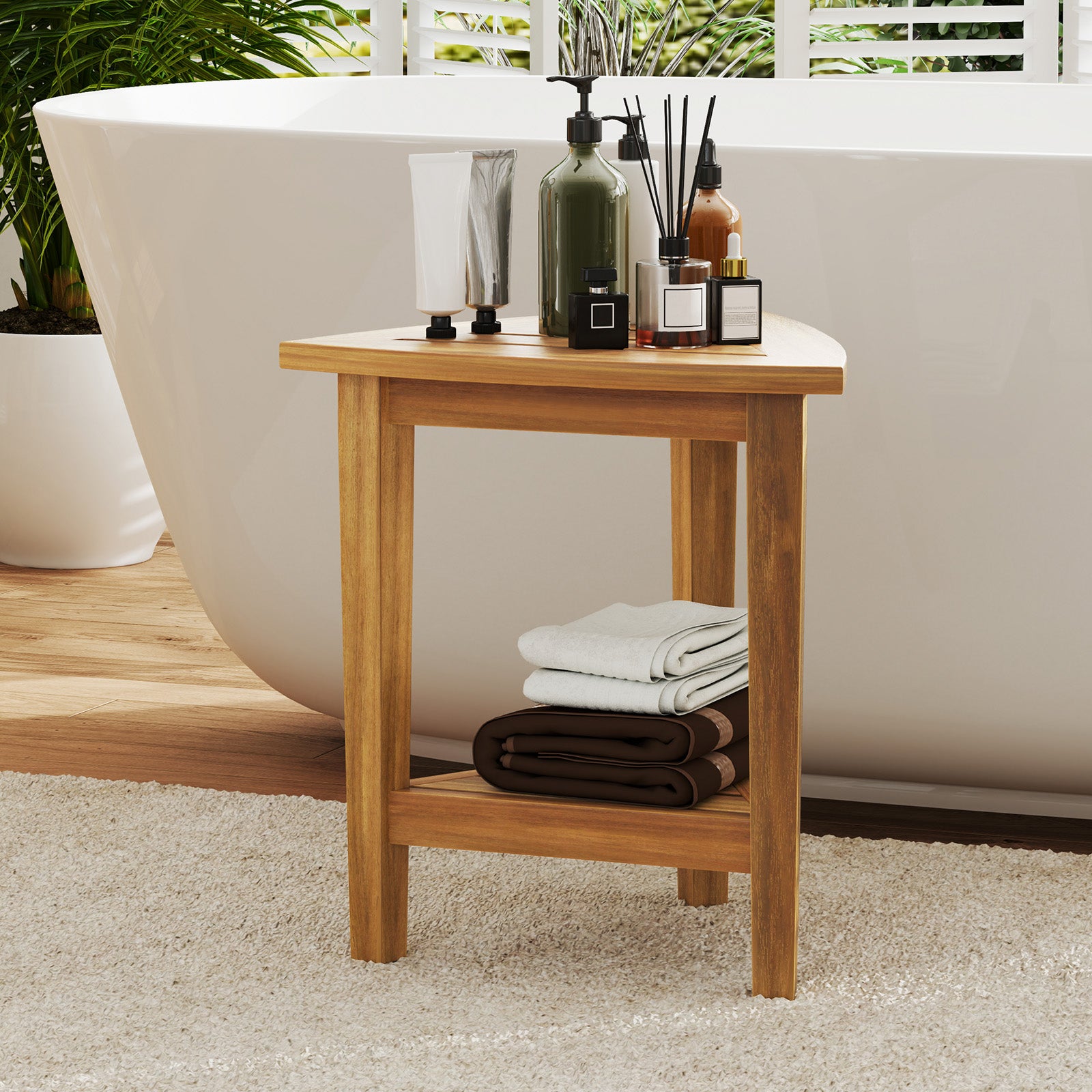 18 Inches Waterproof Shower Stool with Storage Shelf, Natural Bath Safety at Gallery Canada