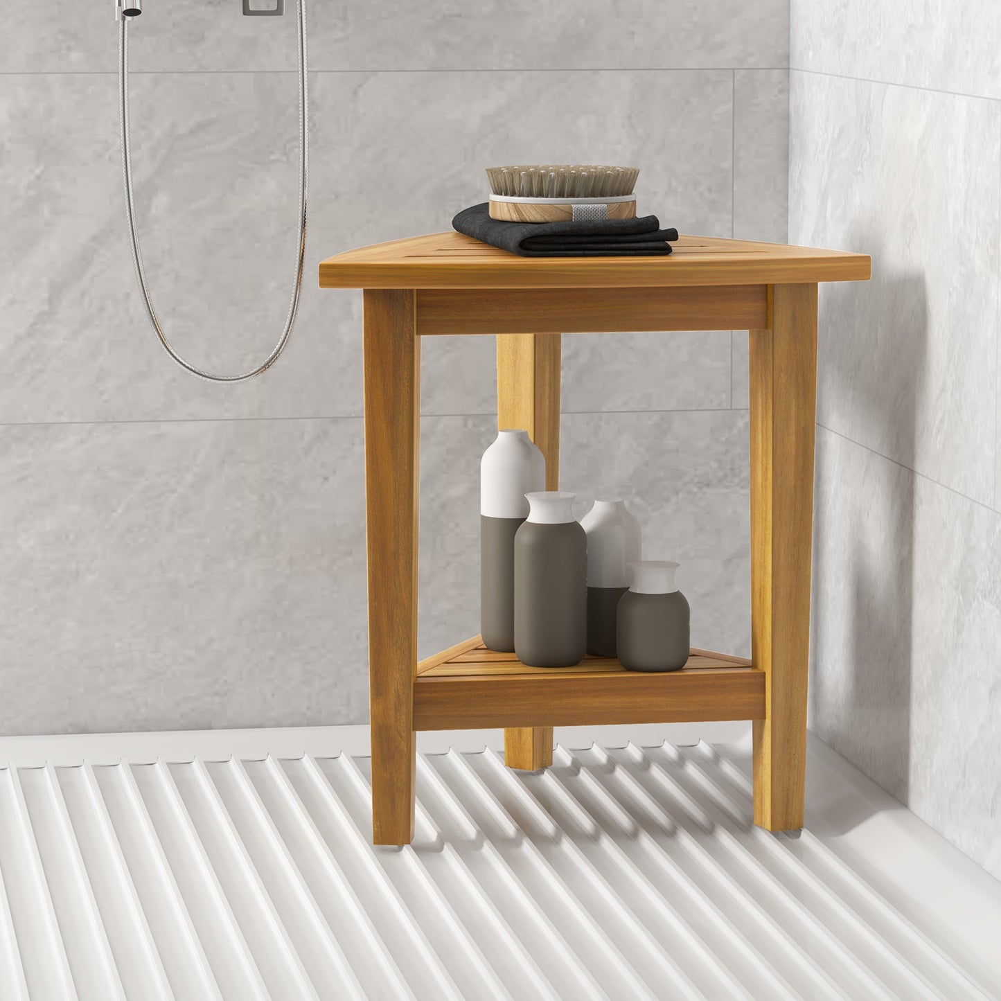18 Inches Waterproof Shower Stool with Storage Shelf, Natural Bath Safety at Gallery Canada