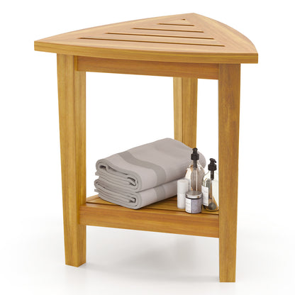 18 Inches Waterproof Shower Stool with Storage Shelf, Natural Bath Safety at Gallery Canada
