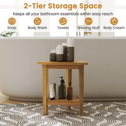 18 Inches Waterproof Shower Stool with Storage Shelf, Natural Bath Safety at Gallery Canada