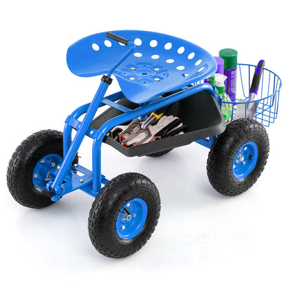 Extendable Handle Garden Cart, Rolling Wagon Scooter, Blue Garden Tools Blue at Gallery Canada
