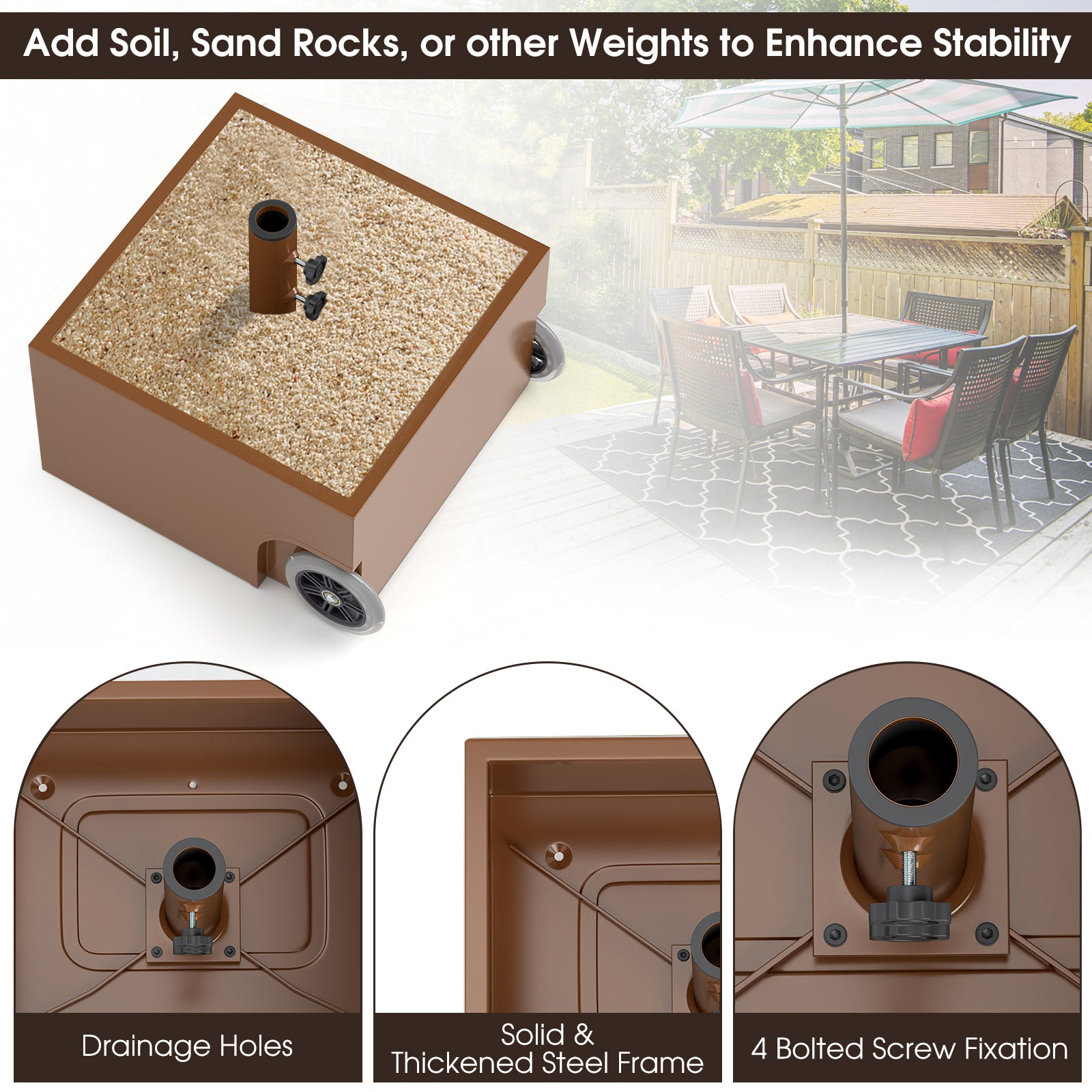 150 Pounds Patio Umbrella Base Stand Wheels Planter Outdoor, Coffee Outdoor Umbrella Bases at Gallery Canada