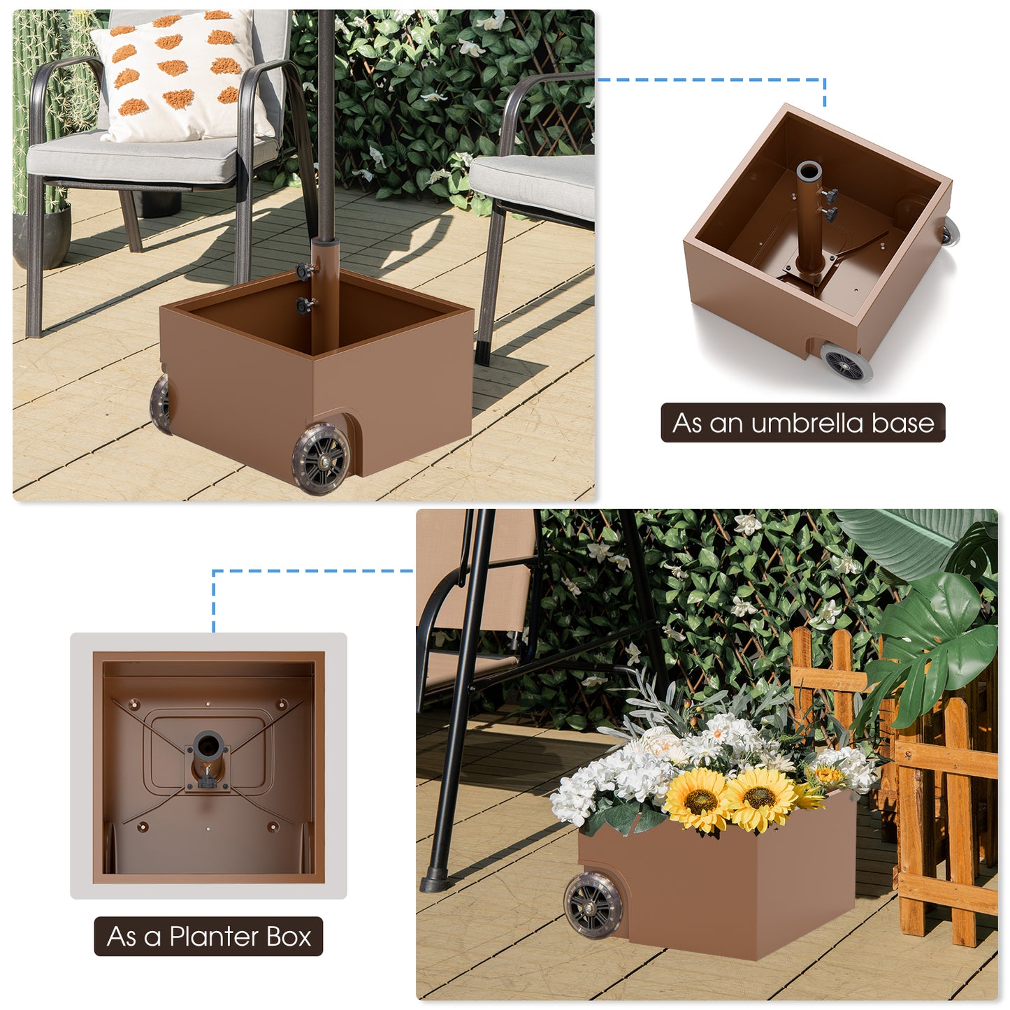 150 Pounds Patio Umbrella Base Stand Wheels Planter Outdoor, Coffee Outdoor Umbrella Bases at Gallery Canada
