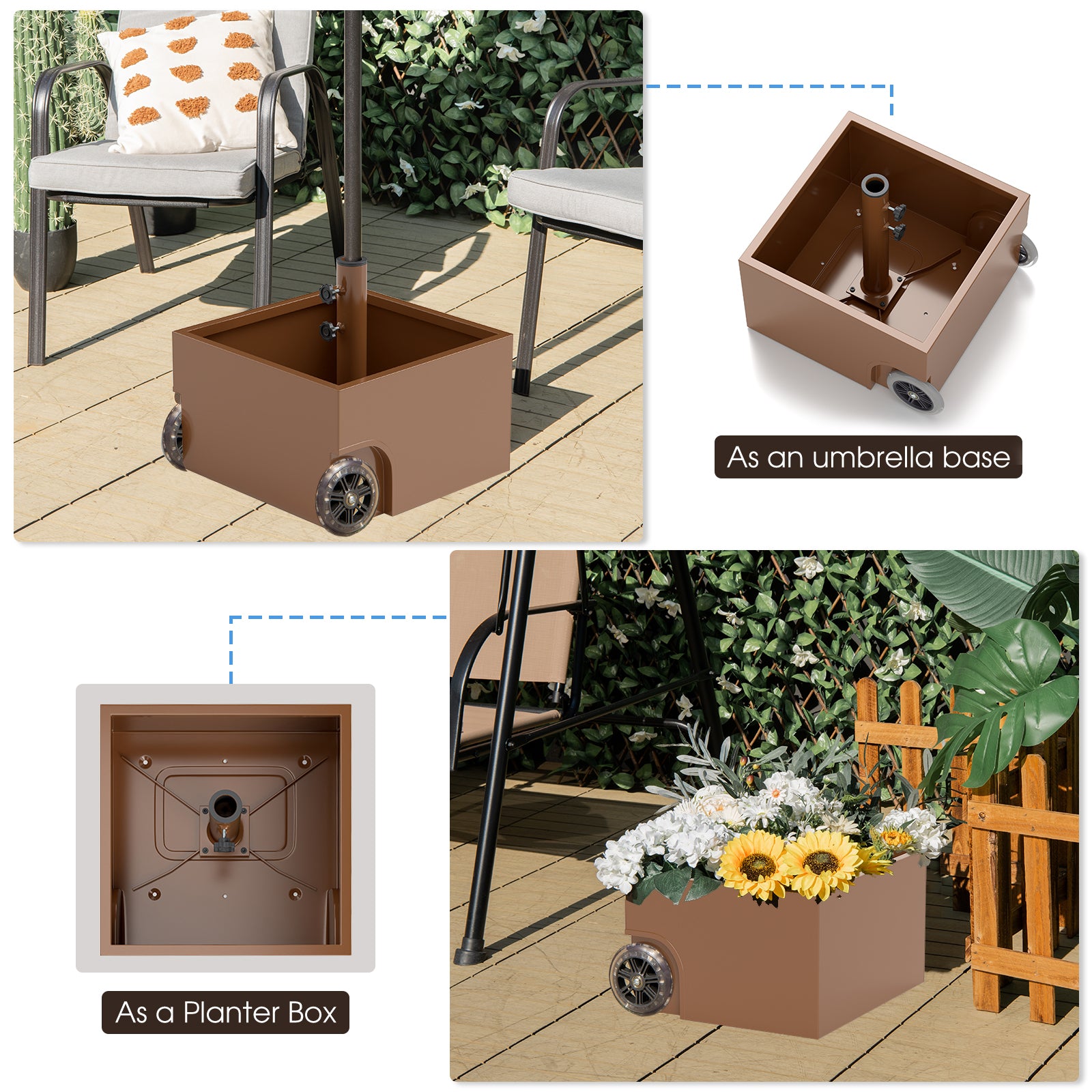 150 Pounds Patio Umbrella Base Stand Wheels Planter Outdoor, Coffee Outdoor Umbrella Bases at Gallery Canada