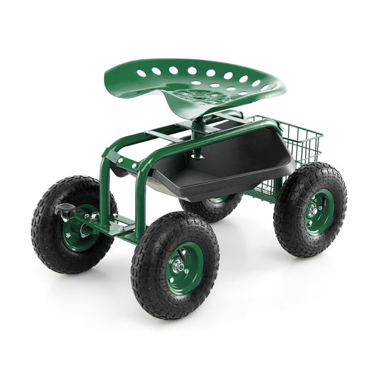 4-Wheel Rolling Garden Cart Work Seat, Green Garden Carts Green at Gallery Canada