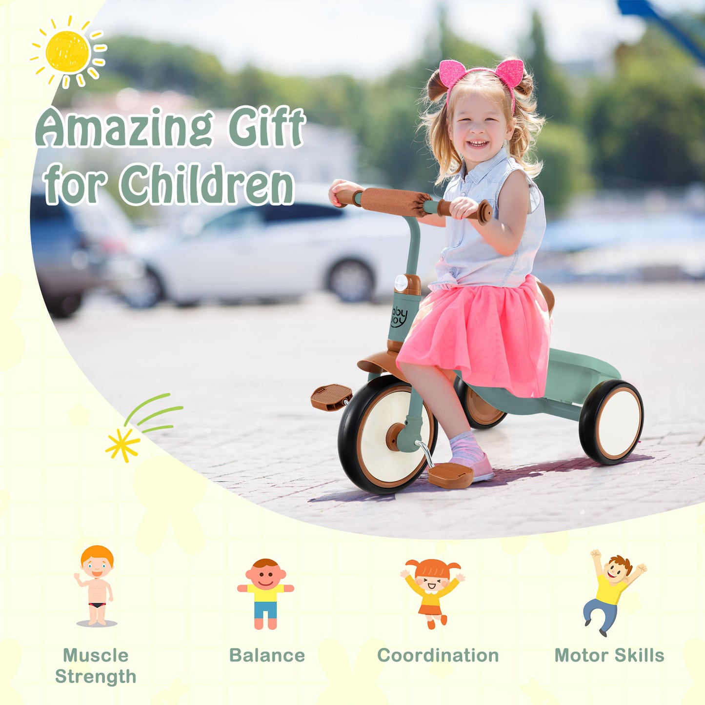 Toddler Tricycle, Adjustable Seat, Basket, 3-5 Years, Green Push & Pedal Ride On Toys at Gallery Canada