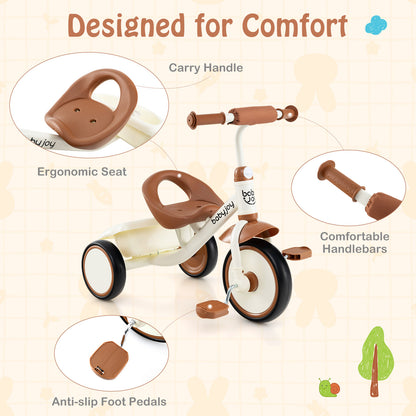 Toddler Tricycle, Adjustable Seat, Basket, 3-5 Years, Beige