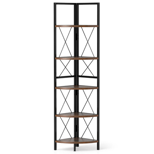 5-Tier Freestanding Corner Shelf 63 Inch Tall Storage Rack, Rustic Brown