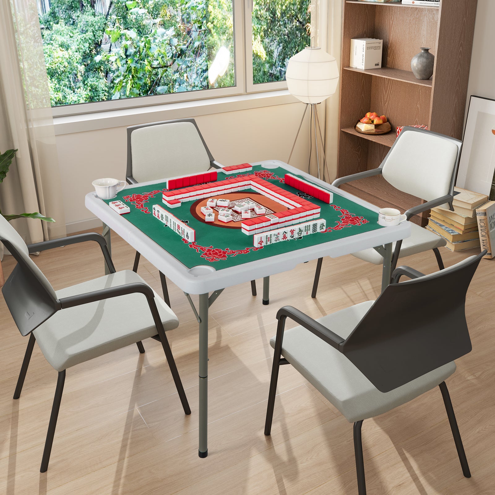 35 Inch 4 Player Game Card Folding Mahjong Table with Cup Holders, Light Green Game Room at Gallery Canada