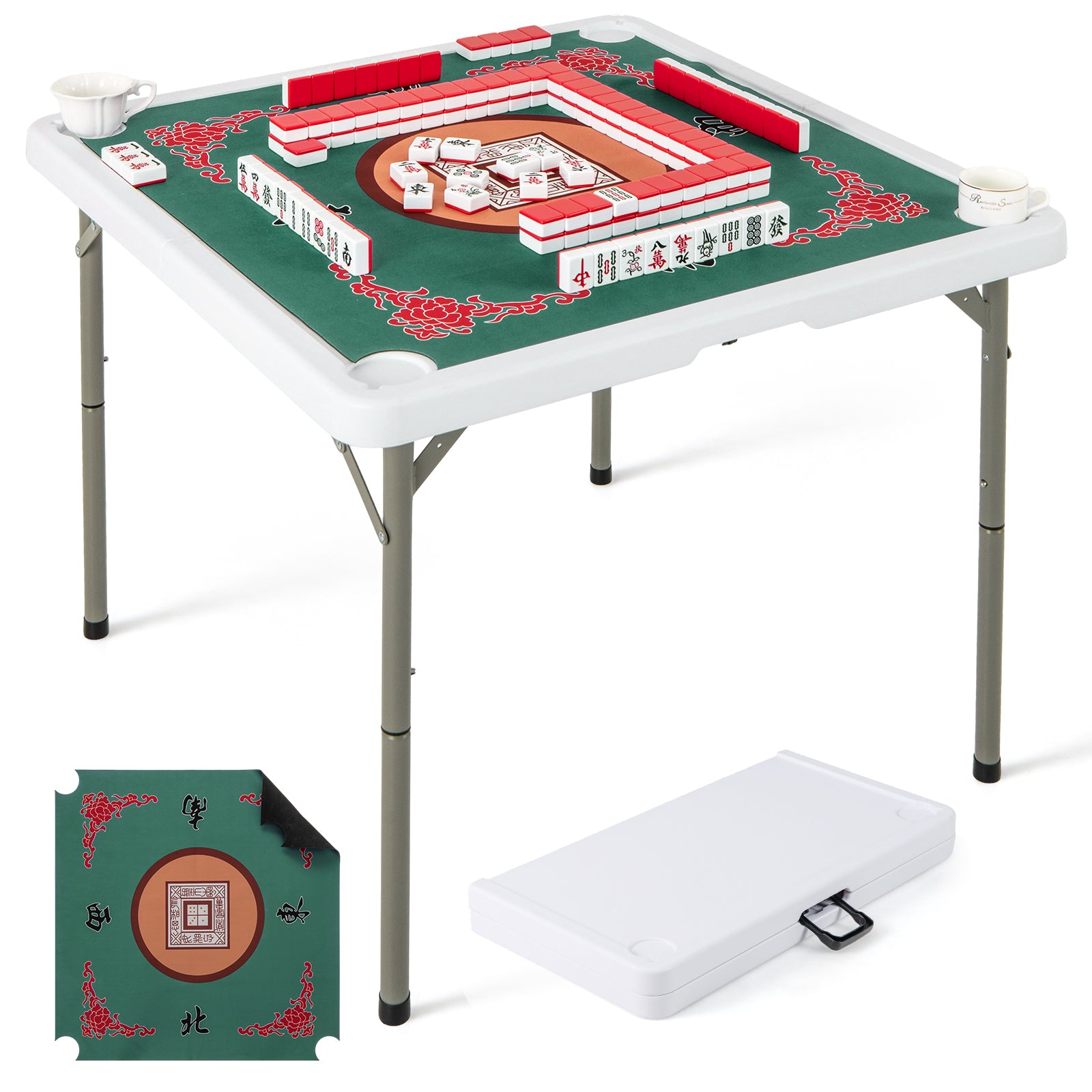 35 Inch 4 Player Game Card Folding Mahjong Table with Cup Holders, Light Green Game Room at Gallery Canada