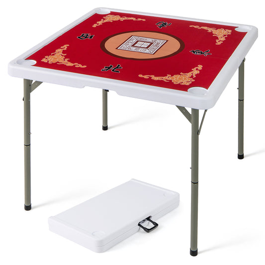 35 Inch 4 Player Game Card Folding Mahjong Table with Cup Holders, Red Game Room Red at Gallery Canada
