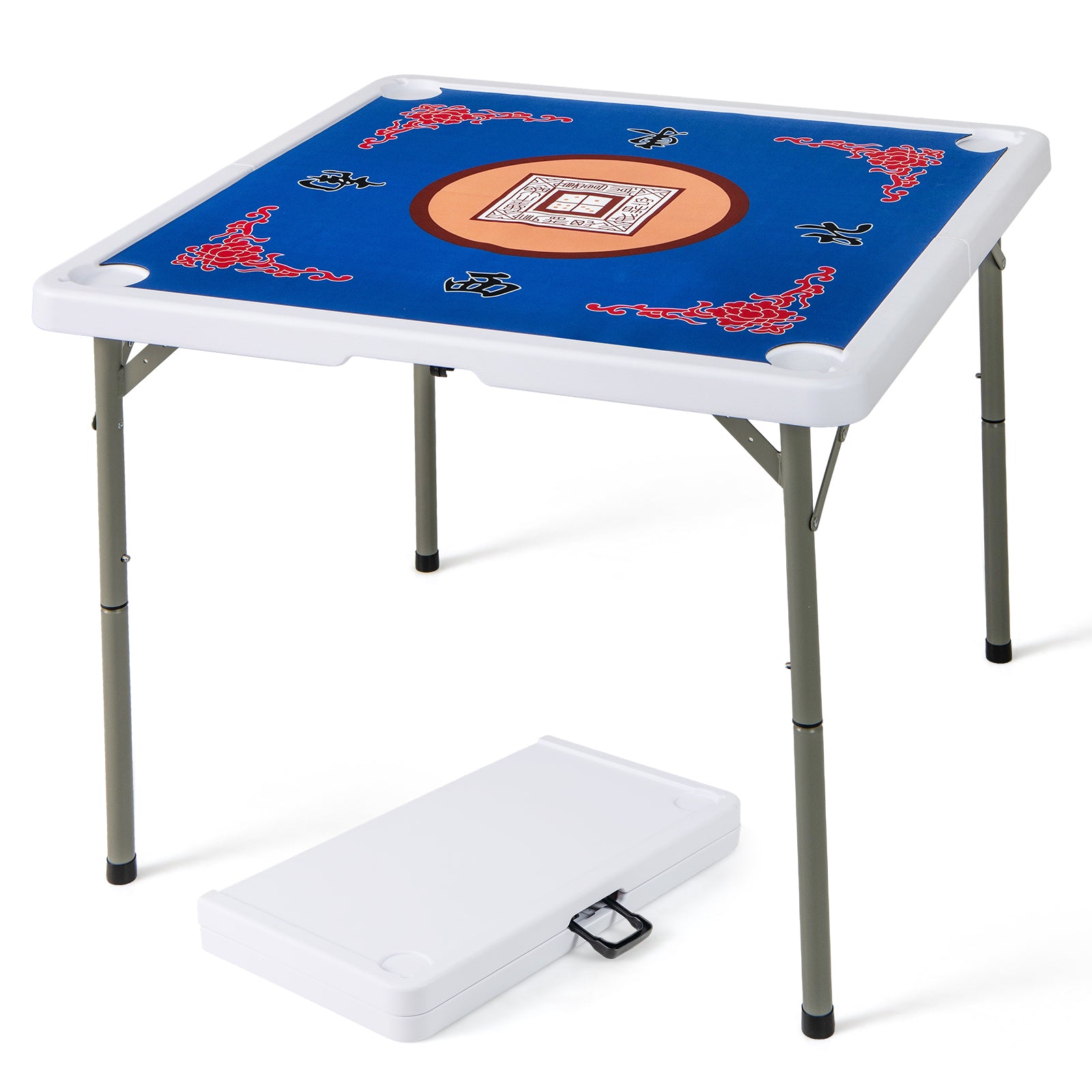 35 Inch 4 Player Game Card Folding Mahjong Table with Cup Holders, Blue Game Room at Gallery Canada