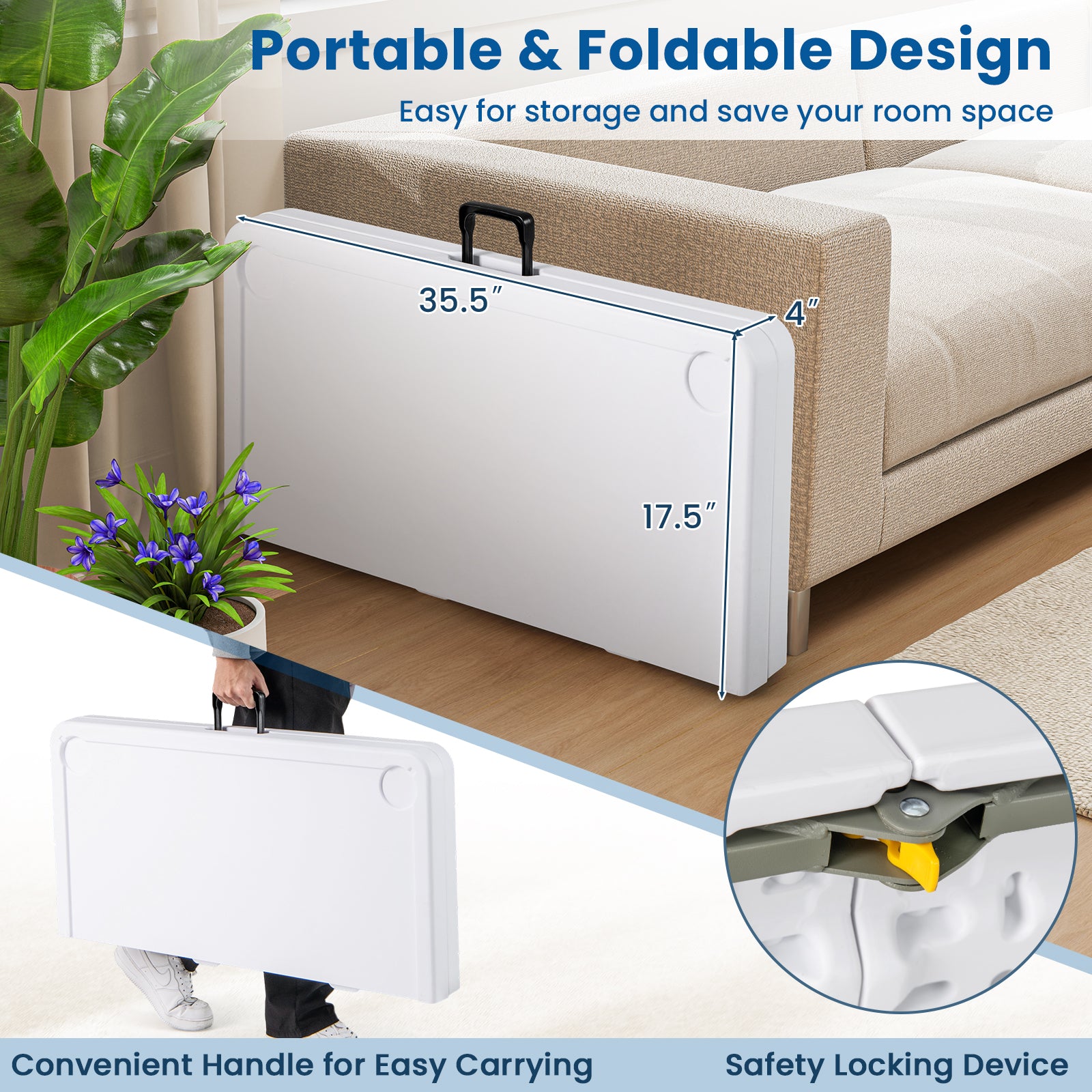 35 Inch 4 Player Game Card Folding Mahjong Table with Cup Holders, Blue Game Room at Gallery Canada