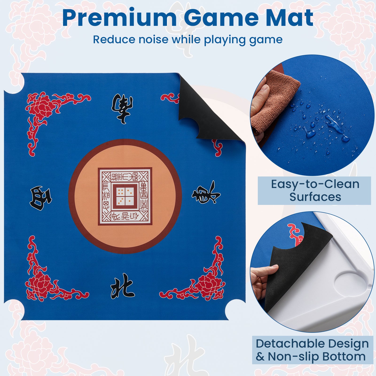 35 Inch 4 Player Game Card Folding Mahjong Table with Cup Holders, Blue Game Room at Gallery Canada