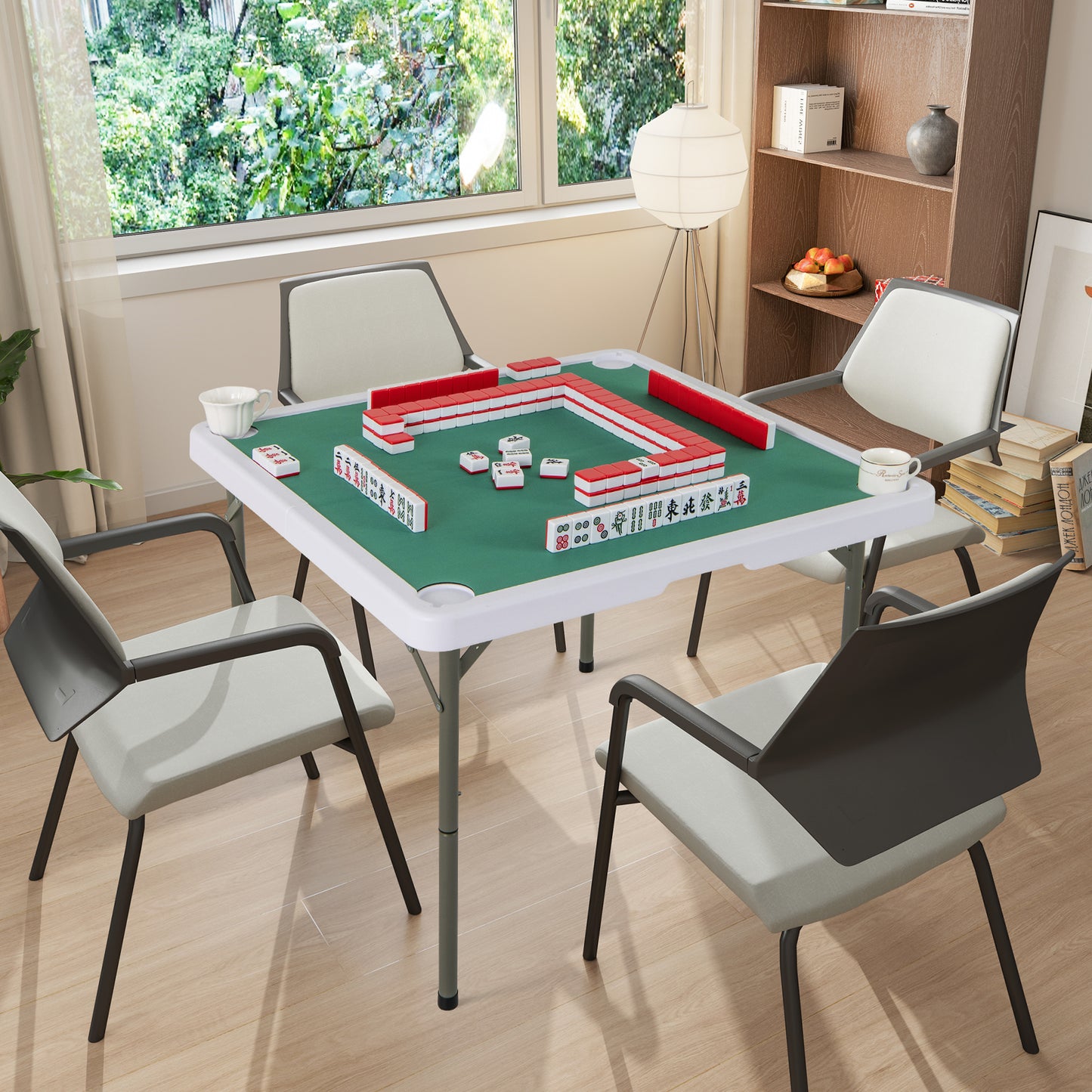 35 Inch 4 Player Game Card Folding Mahjong Table with Cup Holders, Green Game Room at Gallery Canada