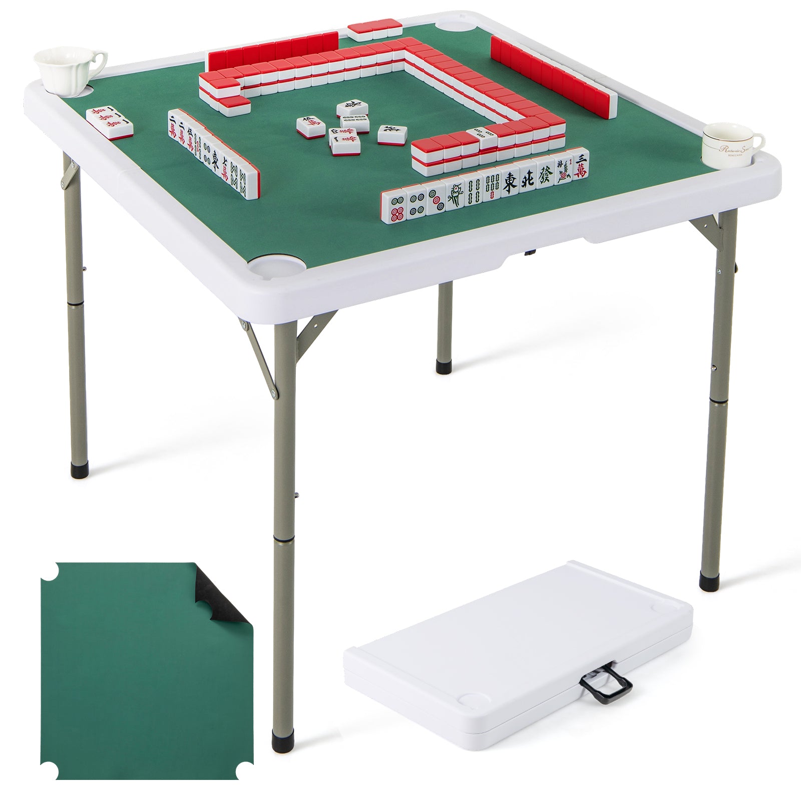 35 Inch 4 Player Game Card Folding Mahjong Table with Cup Holders, Green Game Room at Gallery Canada