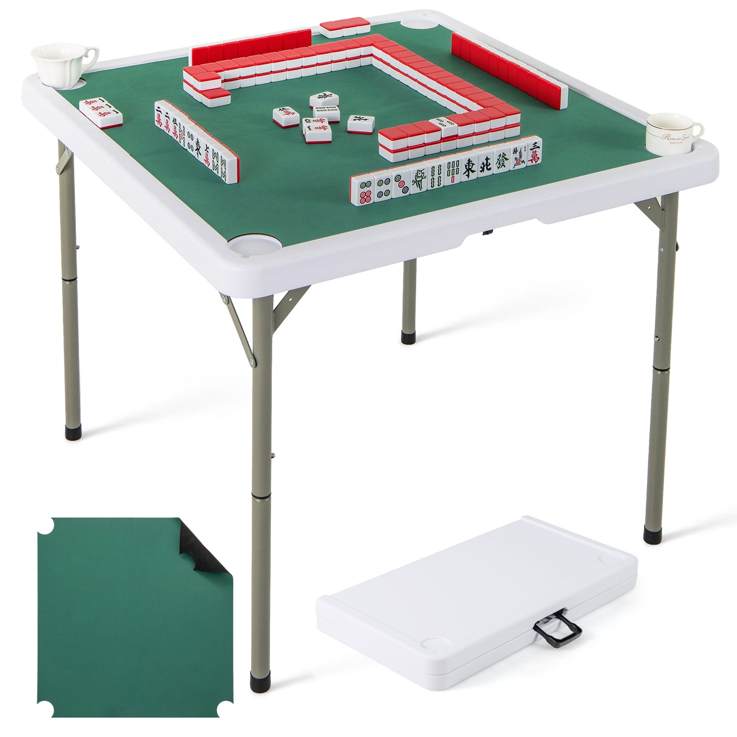 35 Inch 4 Player Game Card Folding Mahjong Table with Cup Holders, Green Game Room at Gallery Canada