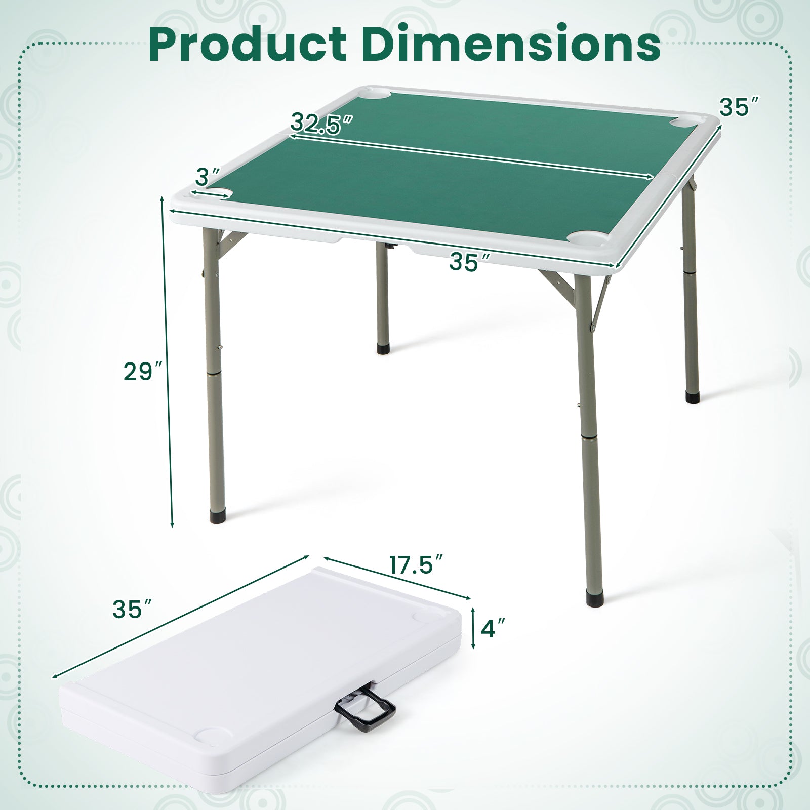 35 Inch 4 Player Game Card Folding Mahjong Table with Cup Holders, Green Game Room at Gallery Canada
