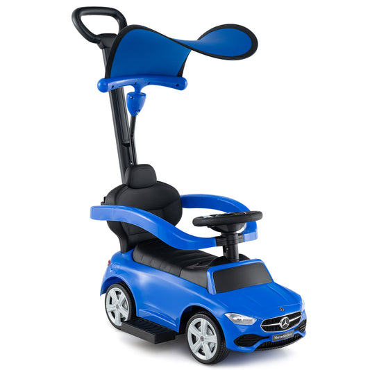 3-in-1 Ride on Push Car Mercedes-Benz Licensed Sliding Car with Canopy, Blue Push & Pedal Ride On Toys Blue at Gallery Canada