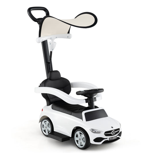 3-in-1 Ride on Push Car Mercedes-Benz Licensed Sliding Car with Canopy, White Push & Pedal Ride On Toys White at Gallery Canada