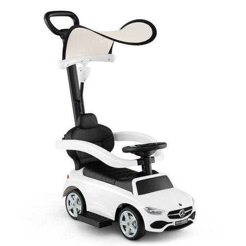3-in-1 Ride on Push Car Mercedes-Benz Licensed Sliding Car with Canopy, White
