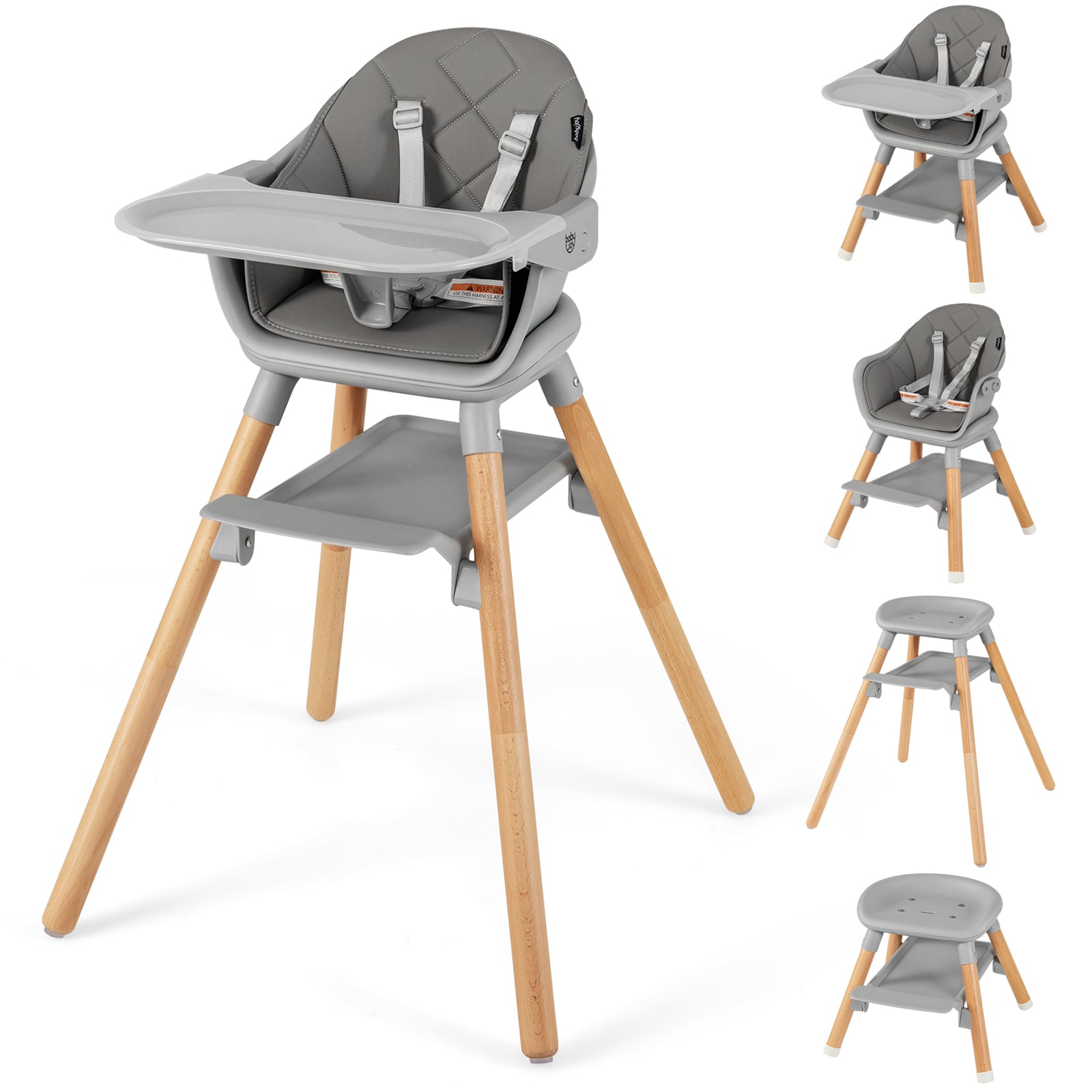 Convertible Highchair, 6 In 1, Safety Harness, Removable Tray, Gray High Chairs Gray at Gallery Canada