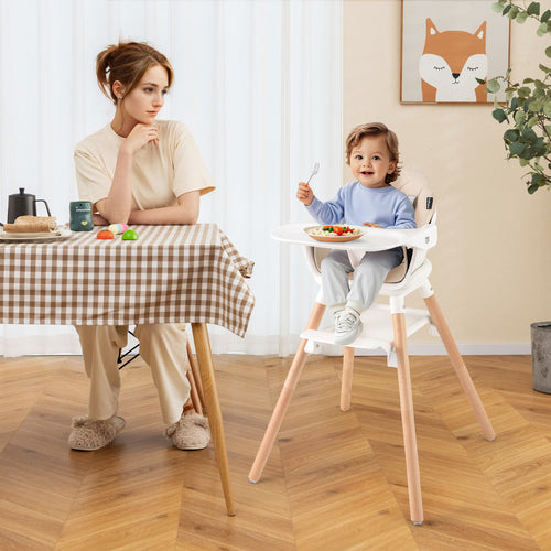 6 in 1 Convertible Highchair with Safety Harness and Removable Tray, Beige