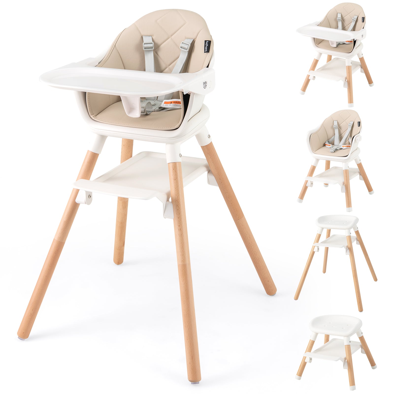 6 in 1 Convertible Highchair with Safety Harness and Removable Tray, Beige High Chairs at Gallery Canada