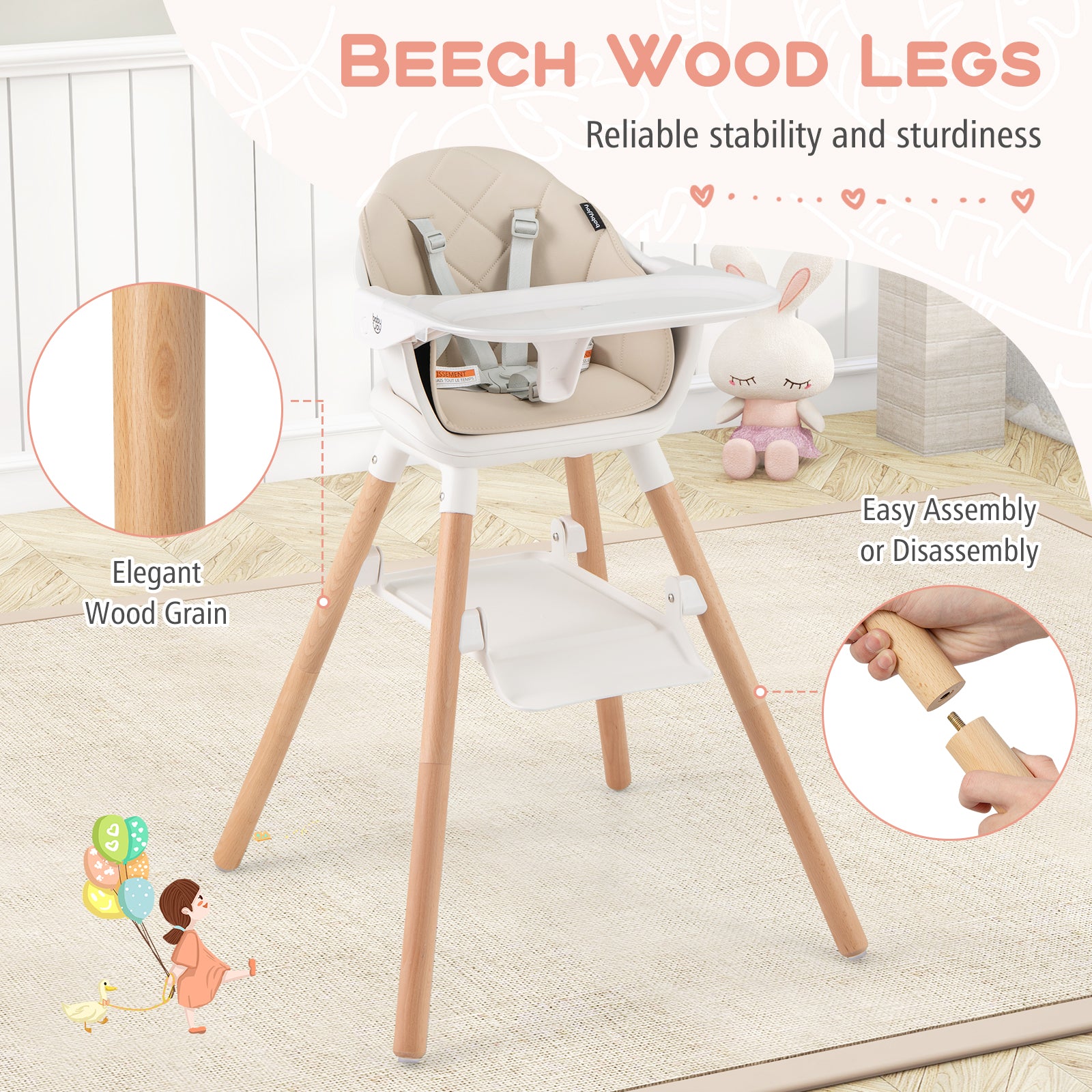 6 in 1 Convertible Highchair with Safety Harness and Removable Tray, Beige High Chairs at Gallery Canada