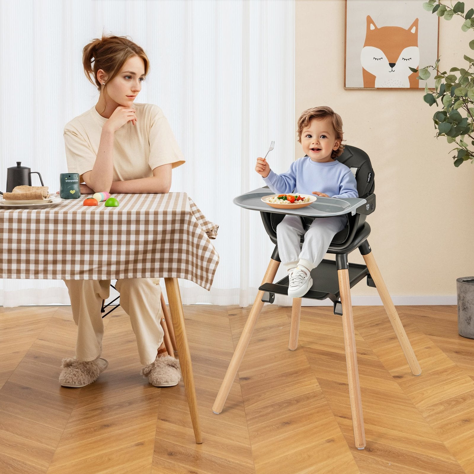 6 in 1 Convertible Highchair with Safety Harness and Removable Tray, Black High Chairs at Gallery Canada