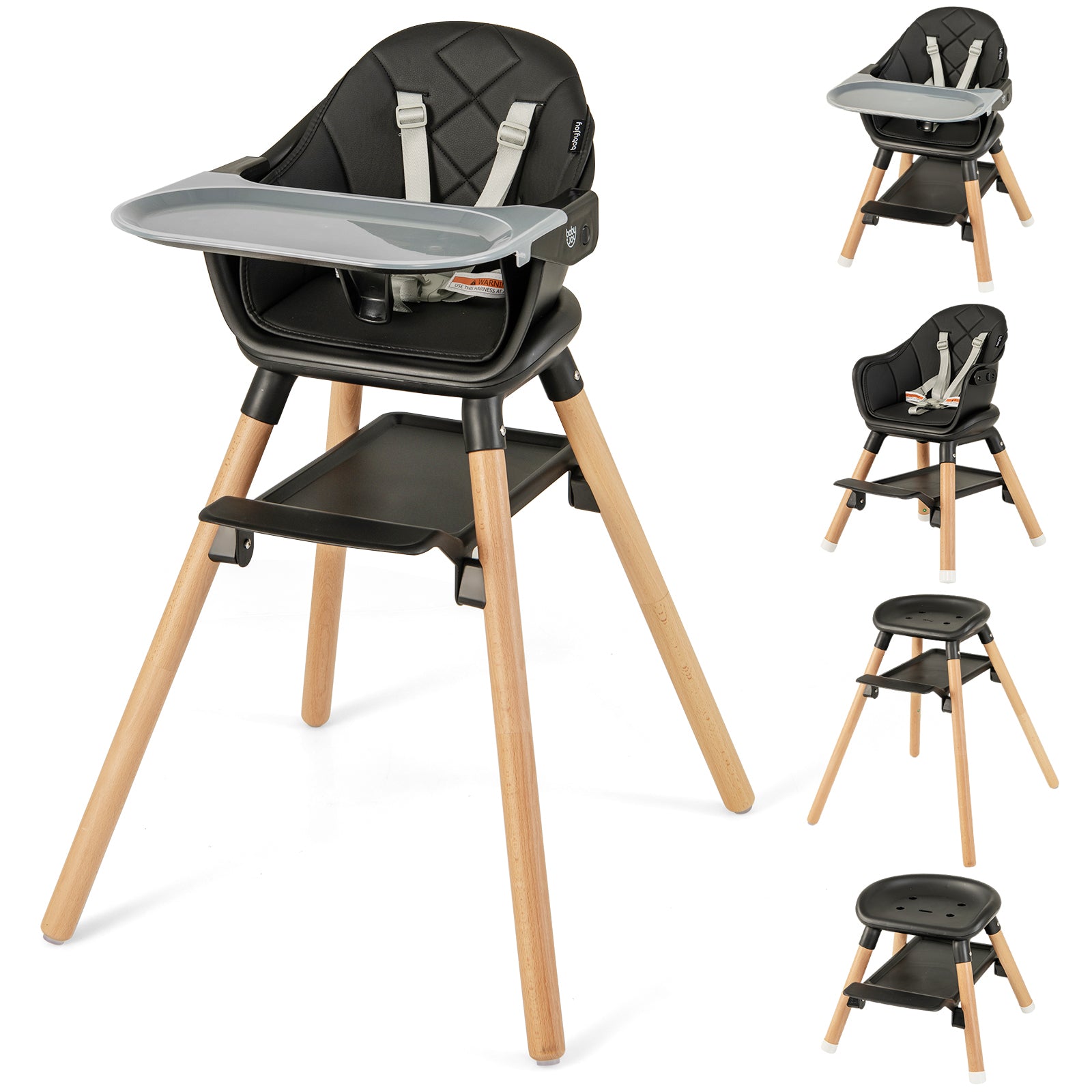 6 in 1 Convertible Highchair with Safety Harness and Removable Tray, Black High Chairs at Gallery Canada