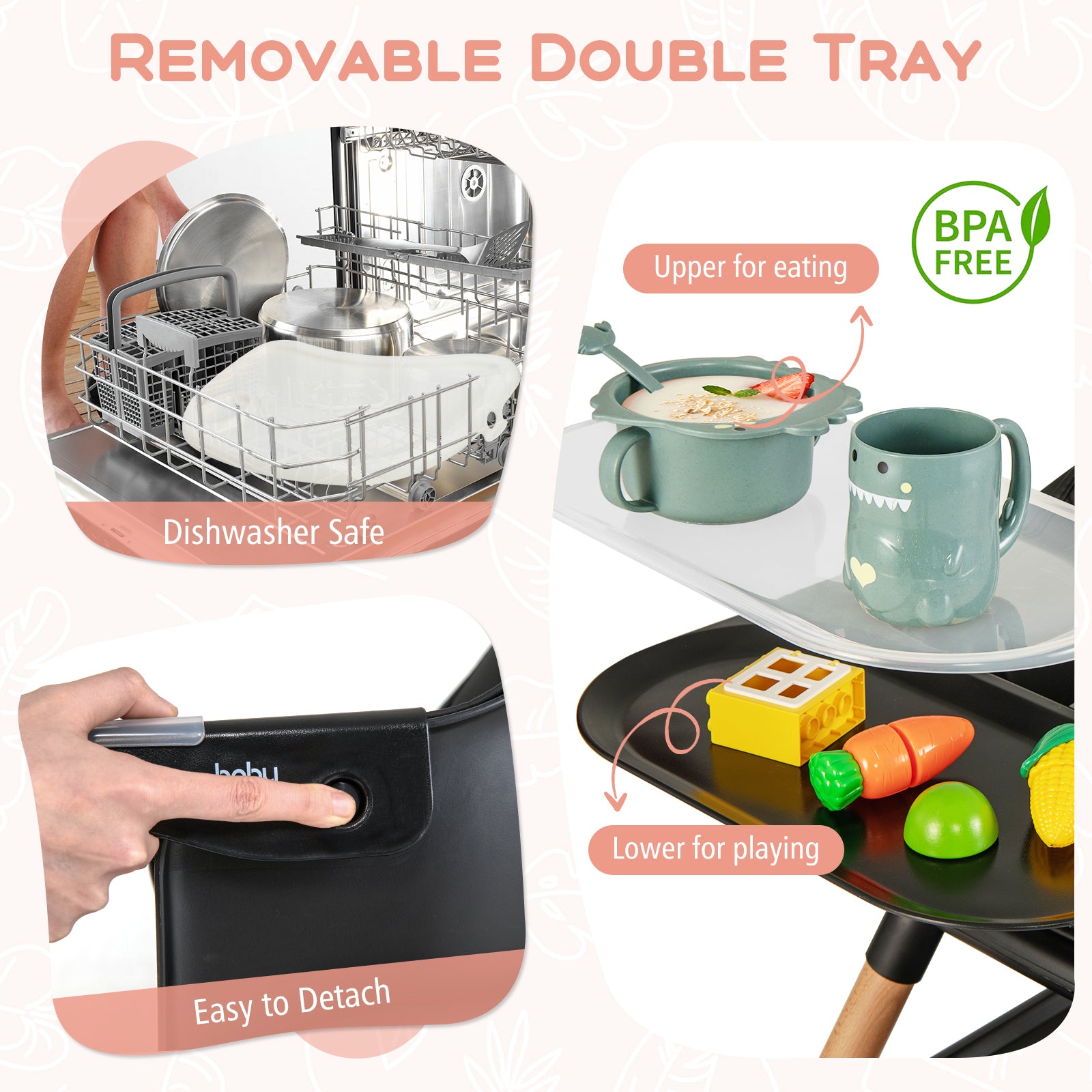 6 in 1 Convertible Highchair with Safety Harness and Removable Tray, Black High Chairs at Gallery Canada