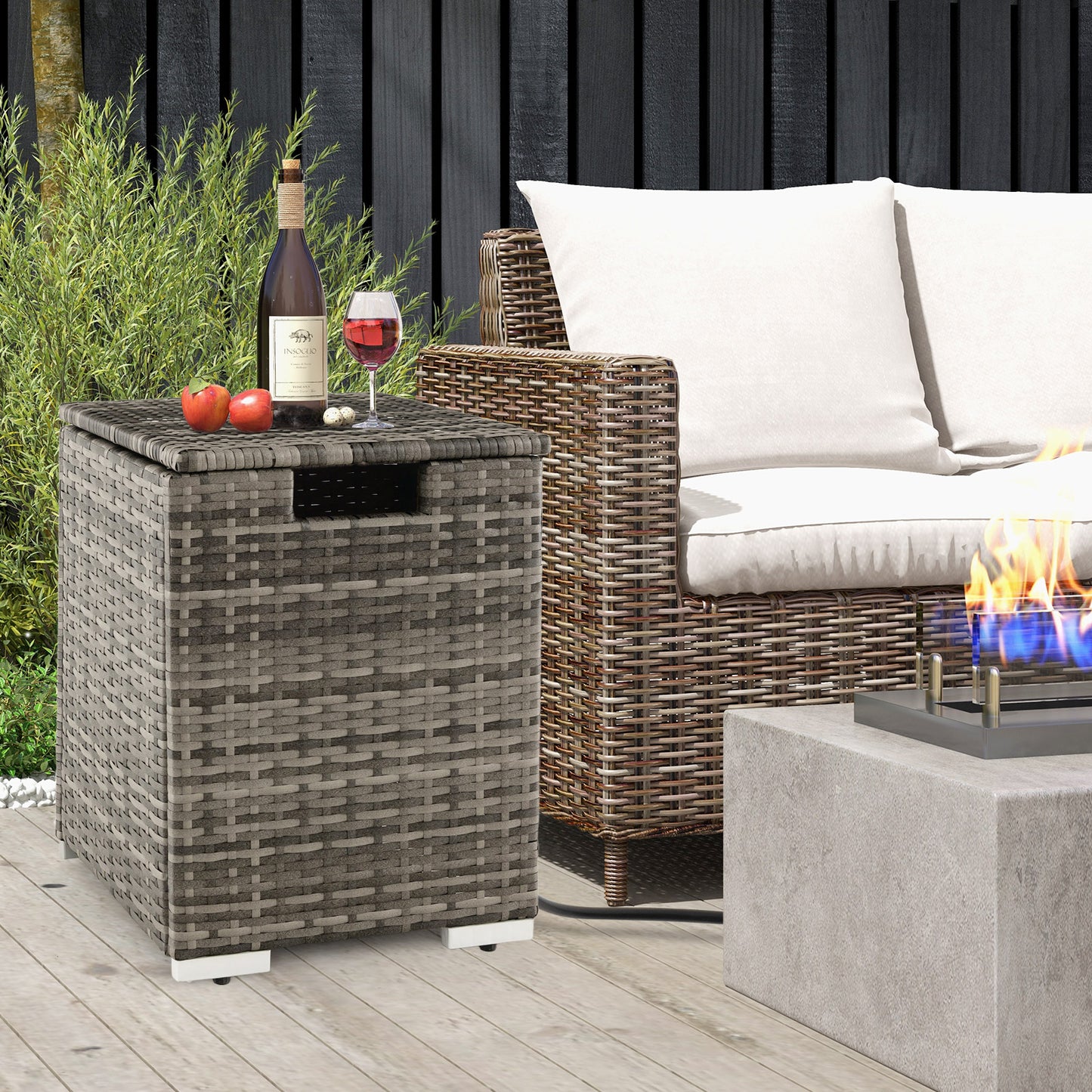 2-in-1 Patio Rattan Gas Propane Tank Cover for 20 lbs Propane Tanks, Gray Fire Pits at Gallery Canada